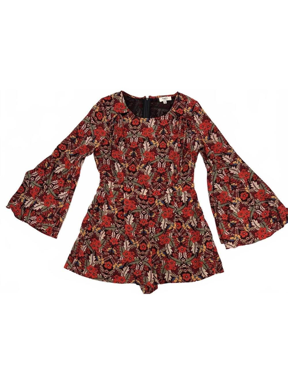 Hayden‎ Floral Bell Sleeve Romper Medium Red Vintage Bohemian